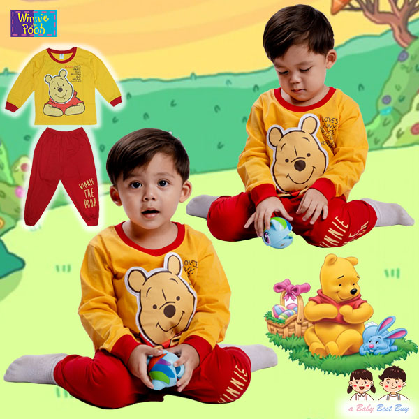 (Size S-M-L) ชุดนอนเด็ก Disney Winnie The Pooh เสื้อแขนยาว กางเกงขายาว สุดเท่ห์ ลิขสิทธิ์แท้ (สำหรับเด็กอายุ 2-6 ปี )