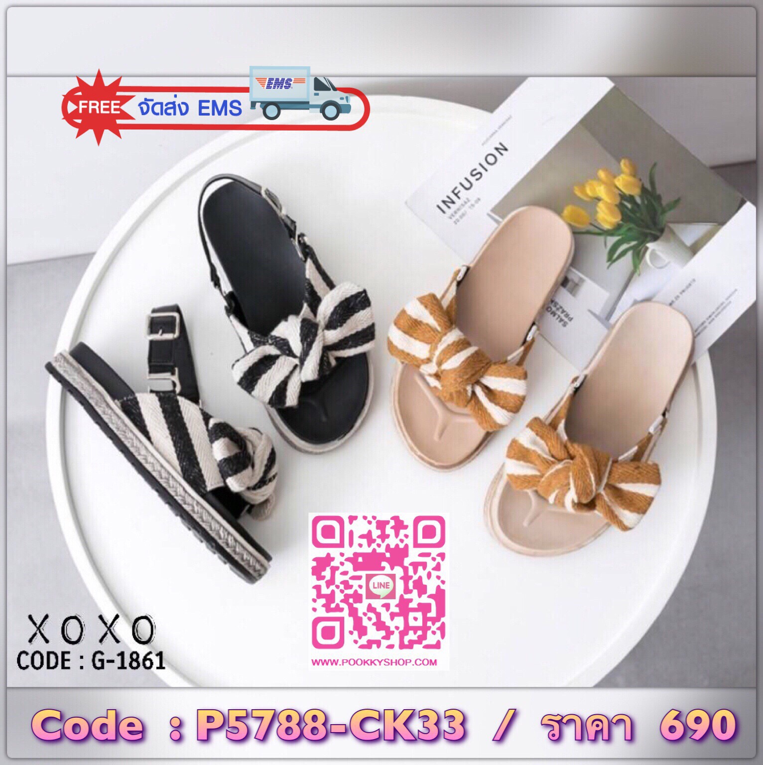 สินค้าพร้อมส่ง แถมฟรี สายคล้องเป็นรัดหลัง แตะสวม งานเก๋ วัสดุผ้าลายสลับสี ด้านหน้ามัดโบ พื้นรองเท้าส้นเสมอ ไม่ต้องเขย่ง สวมใส่ง่าย กระชับ แมทส์ชุดง่าย ติดรูเกี่ยวตะขอขอบรองเท้า ใส่ได้ 2 แบบ จะใส่แบบแตะ หรือมีสายรัดหลังง่ายๆ โดยเกี่ยวตะขอ เท่านั้นเอง ก็เปล