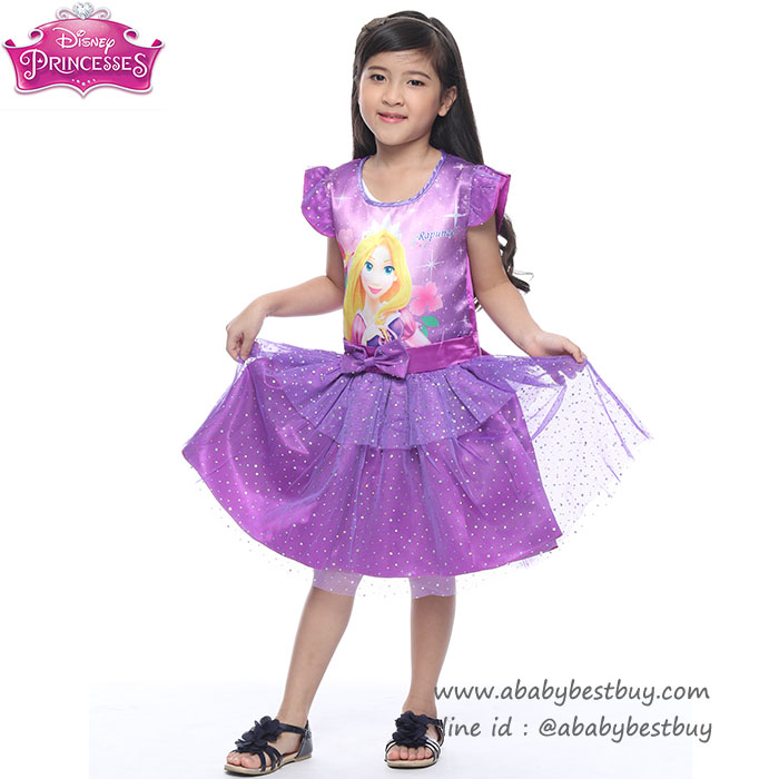 ( S-M-L-XL ) ชุดเดรส เจ้าหญิงราพันเซล สีม่วง แขนสั้น ดิสนีย์แท้ ลิขสิทธิ์แท้ (สำหรับเด็ก4-6-8-10 ปี)