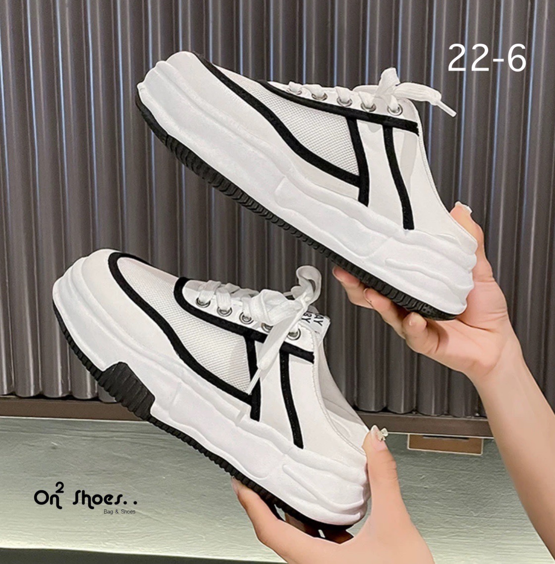 New‼️รองเท้าผ้าใบแฟชั้นสไตล์แบรนด์ รองเท้าผ้าใบเปิดส้น ส้นสูง 2.5" สวยเทห์ เปะปังมากงานสวยล้ำไม่ซ้ำใคร งานจริงใส่สวยมากใส่ง่าย งานดี วัสดุเกรดดีทุกชิ้นค่ะ