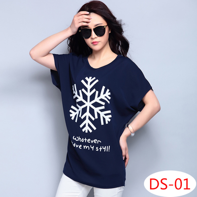เสื้อแฟชั่นทรงแขนค้างคาว พิมพ์ลาย เกล็ดหิมะ ผ้าเนื้อนิ่มยืดหยุ่น งานป้าย