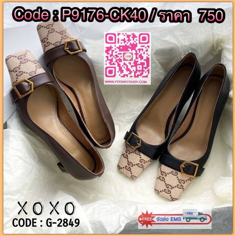 สินค้าพร้อมส่ง คัชชู หน้าตัด งานเก๋ใส่สบาย ส้นแท่ง วัสดุหนัง PU หนังนุ่ม แต่งคาดเข็มขัดสวย เก๋