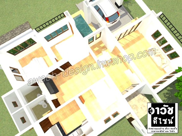 B113 แบบบ้านชั้นเดียว 3 ห้องนอน