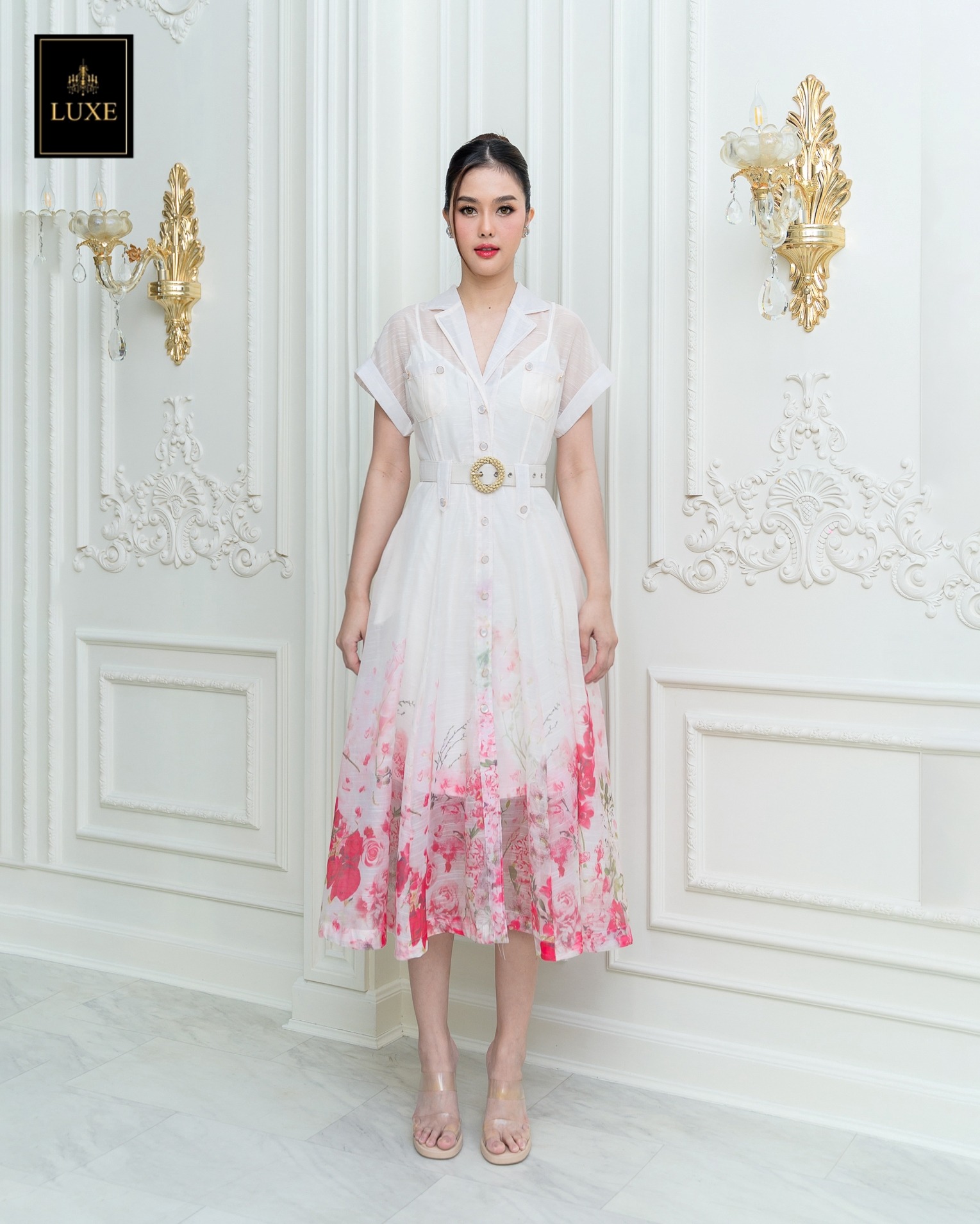 เดรสแฟชั่น เดรสเสื้อคอปกเทเลอร์ แต่งกระเป๋าสองข้าง