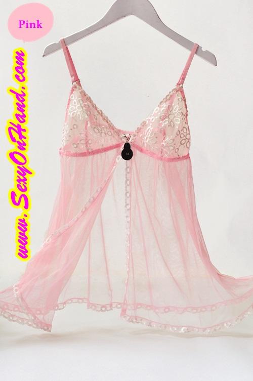 ชุดนอนเซ็กซี่ ชุดนอนซีทรู สีชมพู แต่งลูกไม้ช่วงอก สินค้า ส่งออกญี่ปุ่น Size M