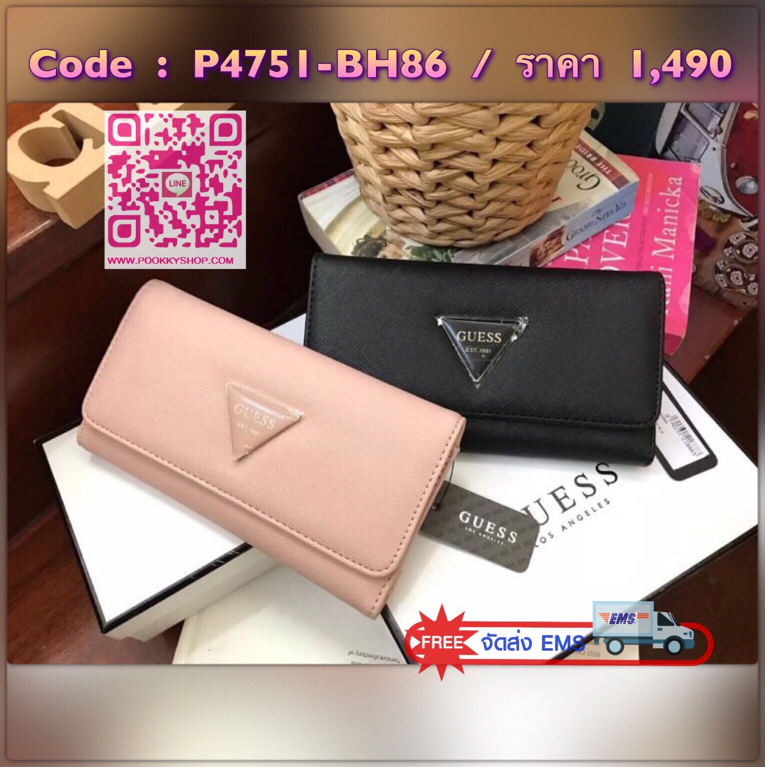 New collection!! GUESS FACTORY WOMEN'S LONG WALLET กระเป๋าสตางค์ทรงยาวแบบสามพับ วัสดุหนังลายsaffiano เปิดปิดด้วยกระดุมสะดวกใช้ ภายในมีทั้งช่องซิปใส่เหรียญ ช่องใส่ธนบัตรและช่องใส่บัตรหลายช่องและช่องใส่รูปแยกเป็นสัดส่วน ด้านหน้ามีโลโก้แบรนด์ทรงสามเหลี่