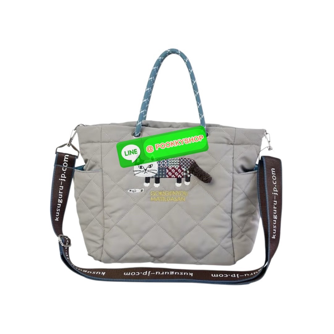 กระเป๋าโท้ท Kusuguru Japan Matilda-san กระเป๋าผ้าโพลีเอสเตอร์แบบสะพายข้างลายแมว Matilda จากคอลเลคชั่น 2025