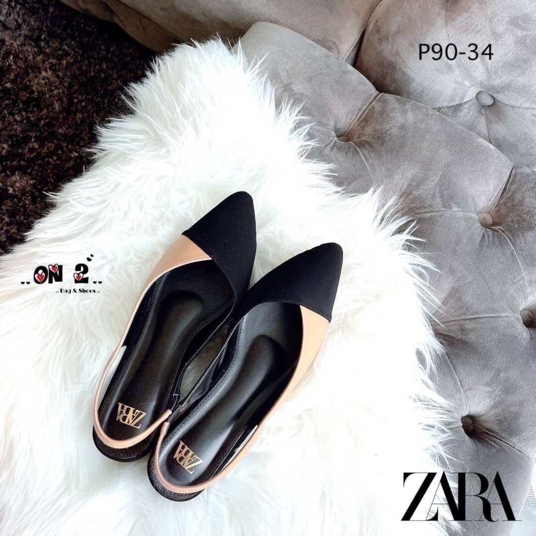 ZARA รองเท้าคัชชูหัวแหลมเปิดหลังสวมข้อเท้างานZARA ด้านหลังแบบยืดได้ สีสวยคลาสสิค ดำ-ขาว ดำ-ครีม ใส่แมทซ์กับชุดได้เยอะค่ะ