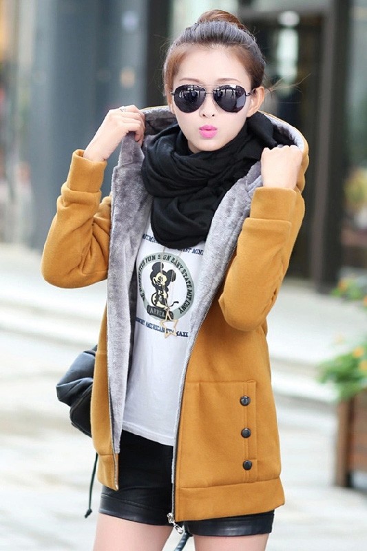 เสื้อกันหนาวแฟชั่นเกาหลี : เสื้อกันหนาว พร้อมส่ง สีน้ำตาล ซิบหน้า มีฮูทสุดเท่ห์ ฮูทบุด้วยขนสัตว์สังเคราะห์นิ่มๆ แฟชั่นมาใหม่สไตล์เกาหลี