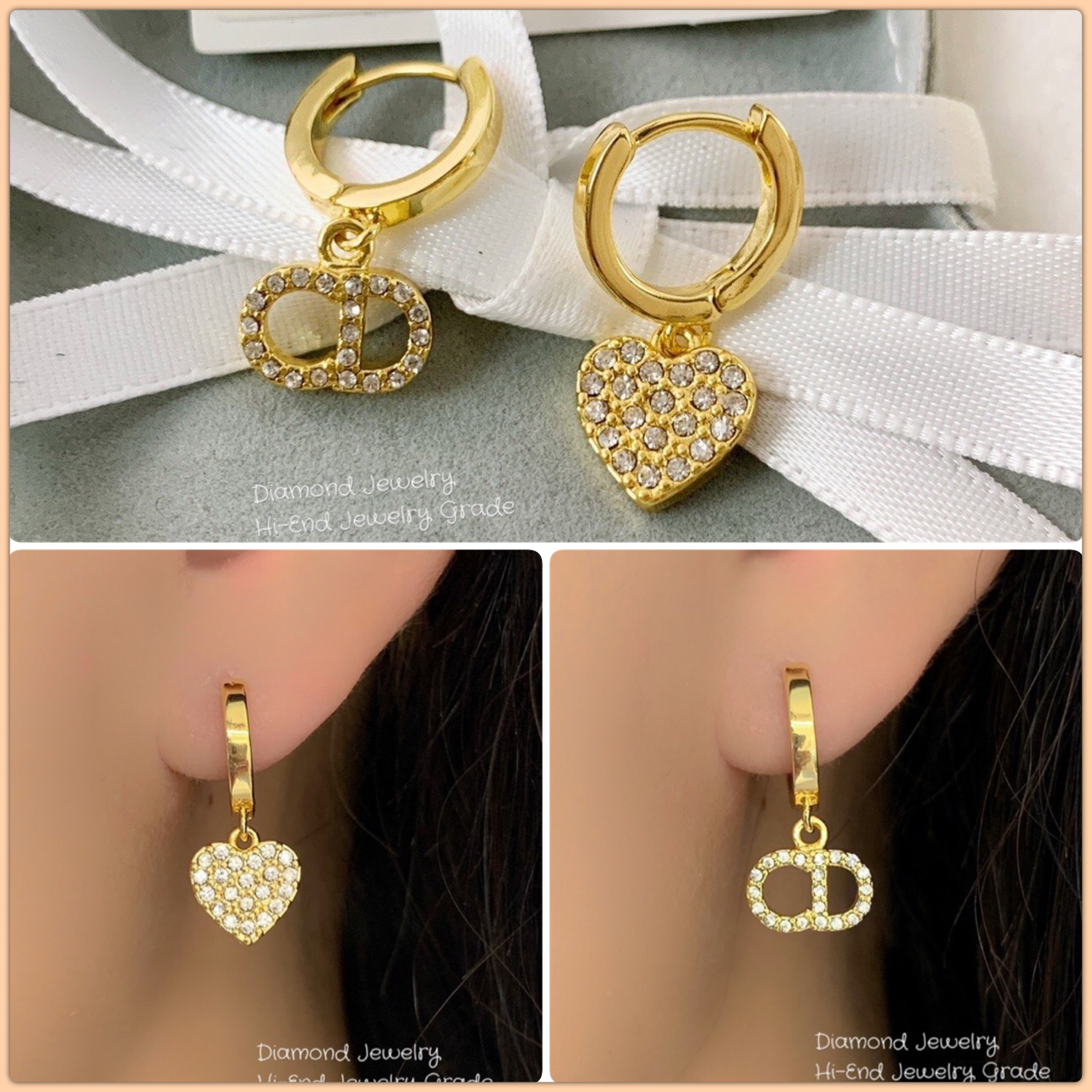 Super Hi-End Quality !!!! ((งาน 1:1 เหมือนในช็อปมากที่สุดในท้องตลาด)) Christian Dior Earring ต่างหูดิอองาน 1:1 เหมือนของแท้เป๊ะๆค่ะ รับรองงานสวยมากกกกก ดูหรู ดูผู้ดีสุดๆ งานดี เพชรคุณภาพดีมากๆมากๆคะรับประกันความพอใจเลยค่ะ ตัวเรือนสีทองเงา งาน laser stamp
