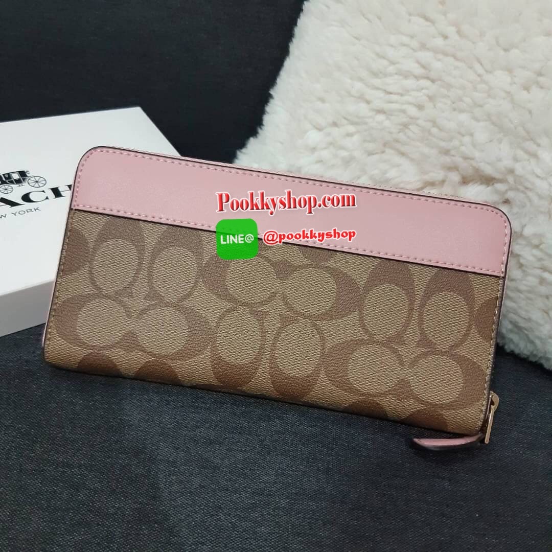 COACH F76873 ACCORDION ZIP WALLET IN SIGNATURE CANVAS กระเป๋าสตางค์รุ่นคลาสสิค ซิกเนเจอร์ของแบรนด์ วัสดุหนังแคนวาสเคลือบ เปิด-ปิดด้วยซิปรอบ ใส่บัตรได้ มีช่องซิปใส่เหรียญ ใส่มือถือได้ พกใบนี้ใบเดียวเอาอยู่แล้วจ้า 💕