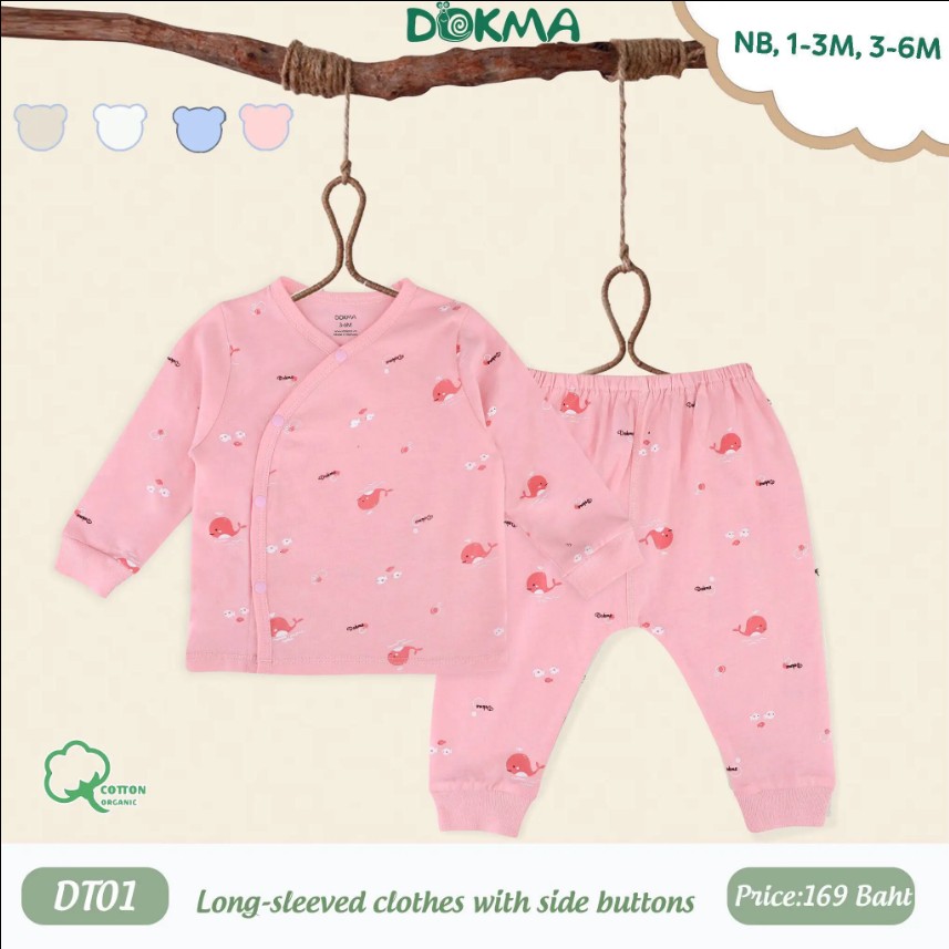 DOKMA Kids เสื้อแขนยาว-กระดุมป้าย 1-3 M cotton
