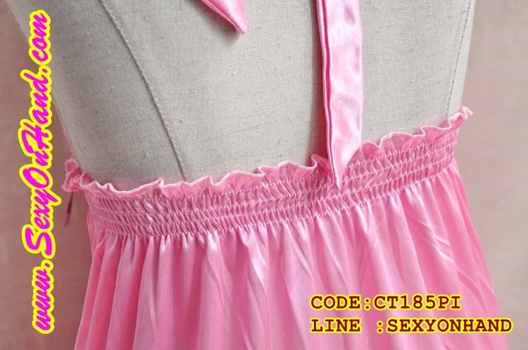 ชุดนอนเซ็กซี่ ชุดนอนซาติน คล้องคอ สีชมพู แต่งลูกไม้ เนื้อผ้านุ่มลื่น เกรดพรีเมี่ยม +G-string งานหรู สินค้าหลุดโรงงานคะ