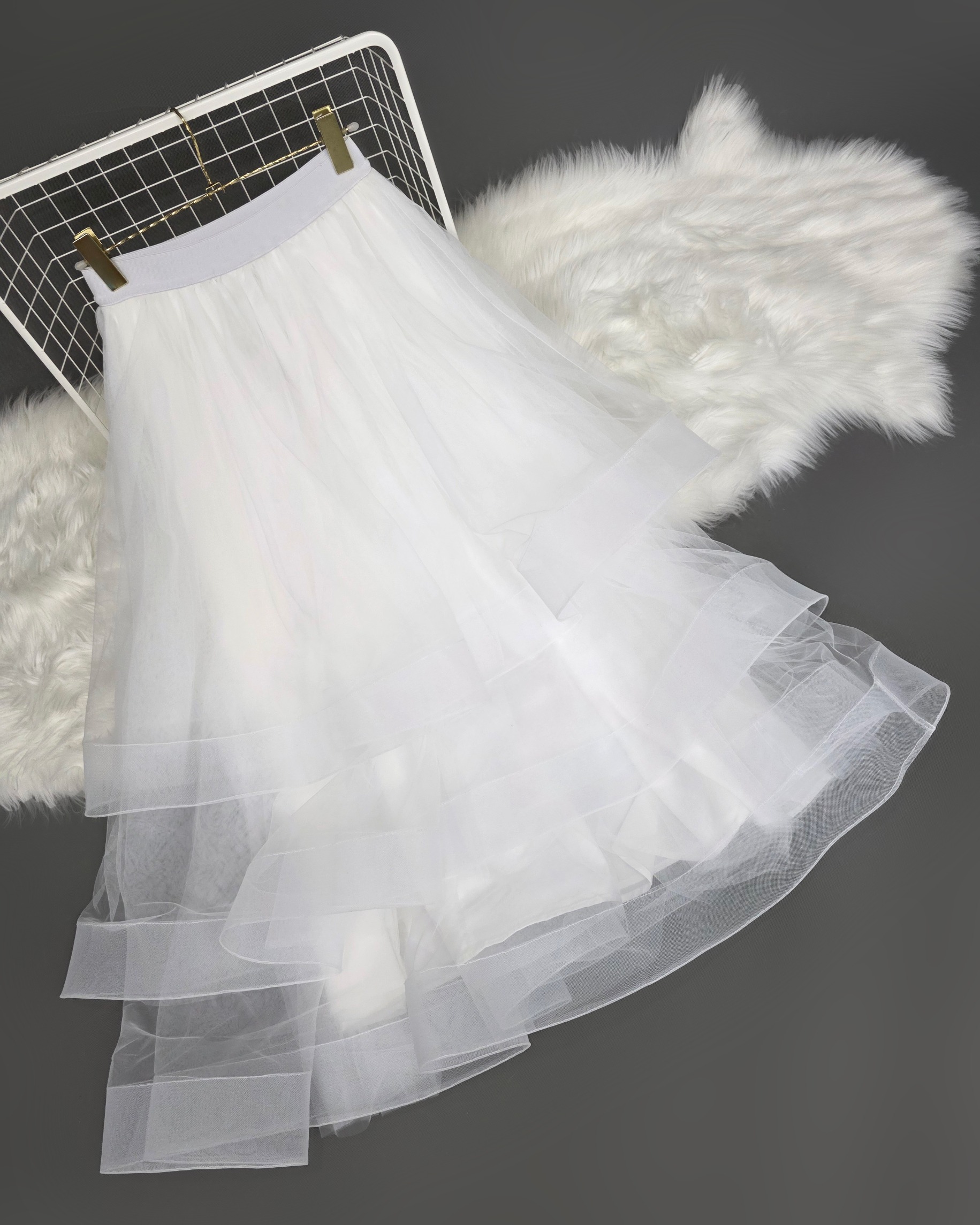 กระโปรงแฟชั่น กระโปรงยาว ดีเทลผ้าระบายวงกลมซ้อนกัน 3 ชั้น