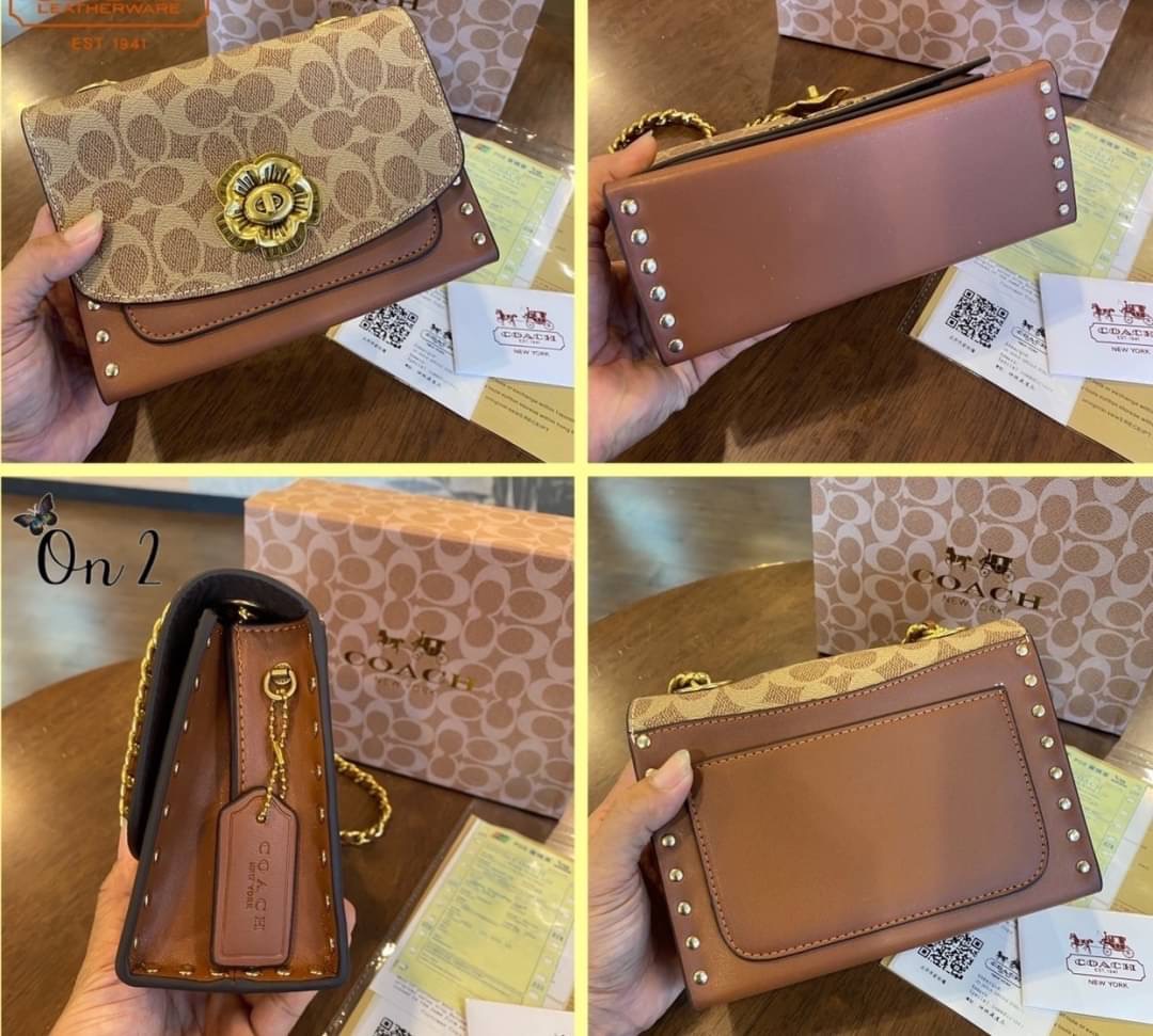 Coach Bag กระเป๋าสะพายcoach ลายcซิกเนเจอร์ เปิดหน้า สายสะพายโซ่ยาวอะไหล่ทอง งานสวยมากค่ะปั๊มทุกจุด