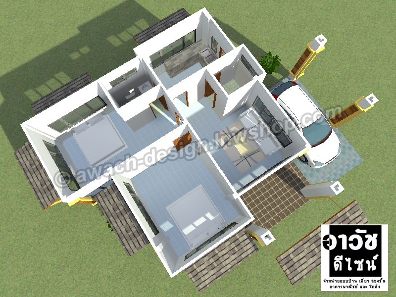 B106 แบบบ้านชั้นเดียว 2 ห้องนอน