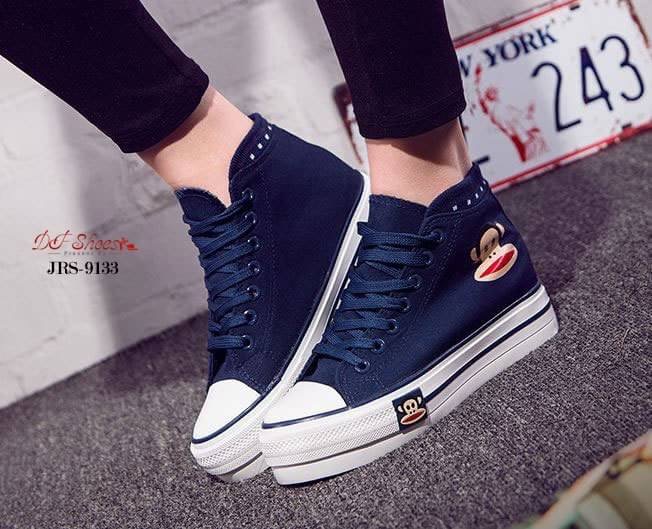 สินค้าพร้อมส่ง รองเท้าผ้าใบแพลตฟอร์มนำเข้า Style Paul Frank น่ารัก วัสดุผ้าแคนวาส ส้นหนัง PU พื้นรองเท้าพื้นยางไม่ลื่นจ้า เสริมส้นด้านใน สาวแนวสปอร์ตห้ามพลาดจ้า