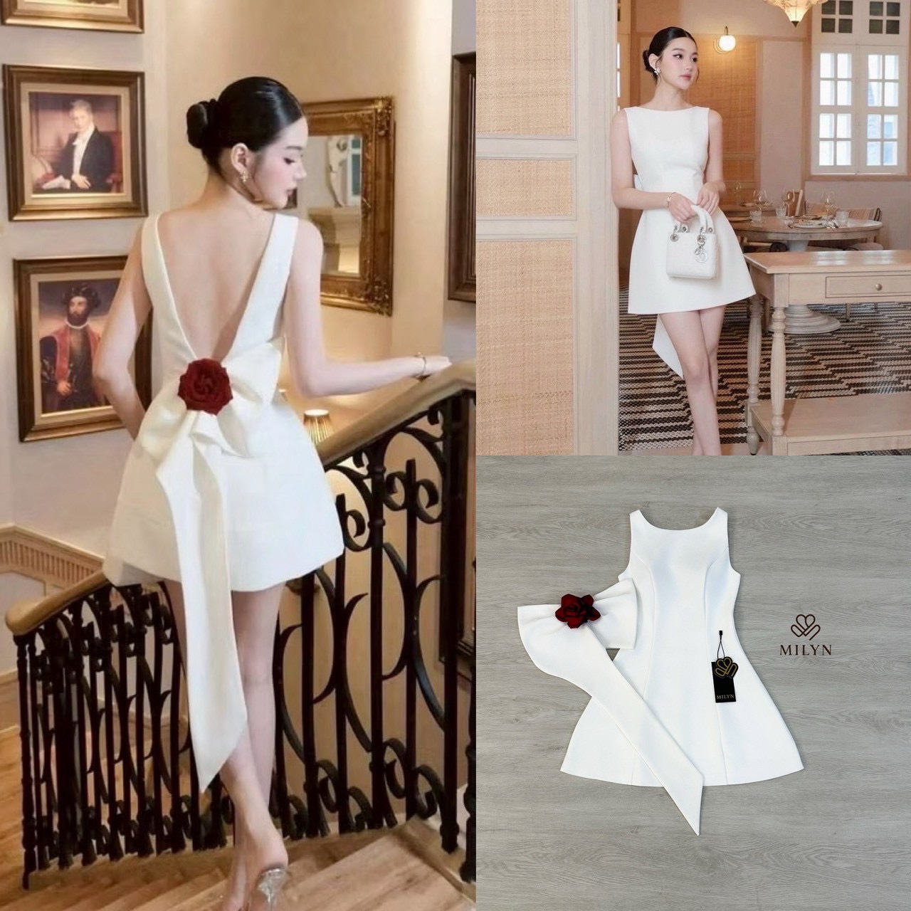 เดรสแฟชั่น เดรสขาวสุดหรู เรียบแต่ไม่ธรรมดา ดีไซน์เว้าหลังโชว์ผิวสวยอย่างมีเสน่ห์