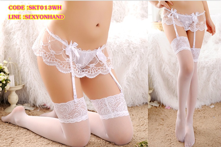 สายรัดถุงน่อง Stocking แต่งระบายลูกไม้ สีแดง พร้อมG-string ในตัว