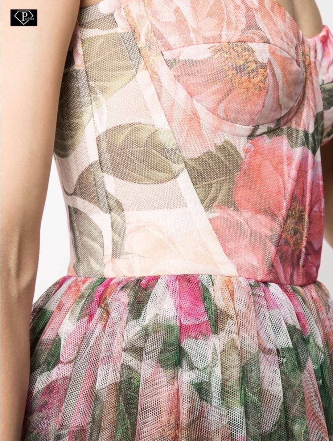 เดรสแฟชั่น เดรสลูกไม้ตาข่ายลายดอกกุหลาบสีชมพูแดง เนื้อผ้าลูกไม้ตาข่ายเนื้อนิ่มเกรดพรีเมี่ยม