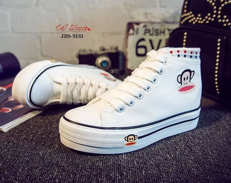 สินค้าพร้อมส่ง รองเท้าผ้าใบแพลตฟอร์มนำเข้า Style Paul Frank น่ารัก วัสดุผ้าแคนวาส ส้นหนัง PU พื้นรองเท้าพื้นยางไม่ลื่นจ้า เสริมส้นด้านใน สาวแนวสปอร์ตห้ามพลาดจ้า