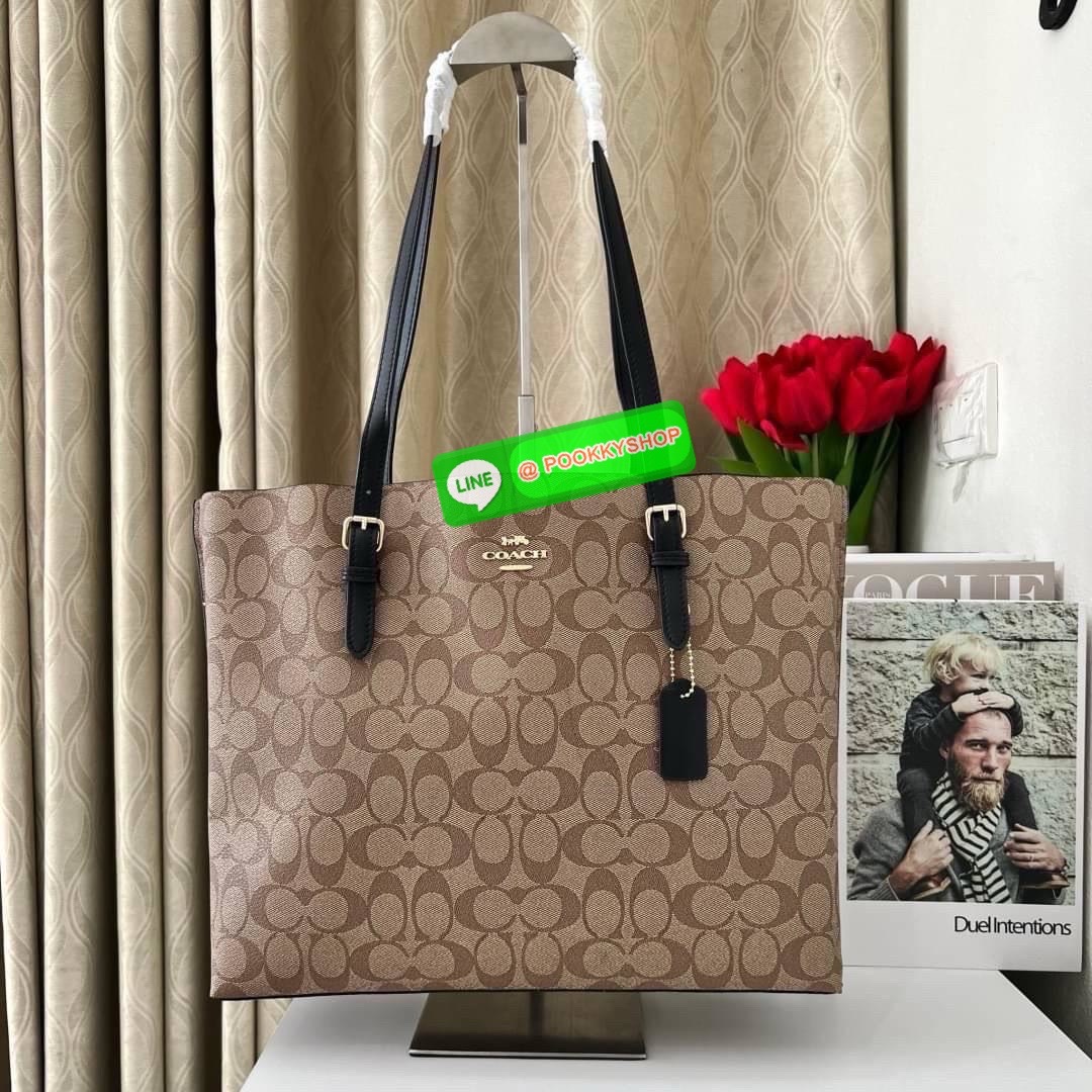Coach MOLLIE TOTE IN SIGNATURE CANVAS (COACH 1665) กระเป๋าหนังใบเคลือบซิกเนเจอร์และหนังเรียบ ภายในกระเป๋ามัลติฟังก์ชั่น ปิดด้วยซิป ซับในผ้า หูหิ้วพร้อมหูหิ้ว 10 1/4" ช่องเปิดด้านข้าง