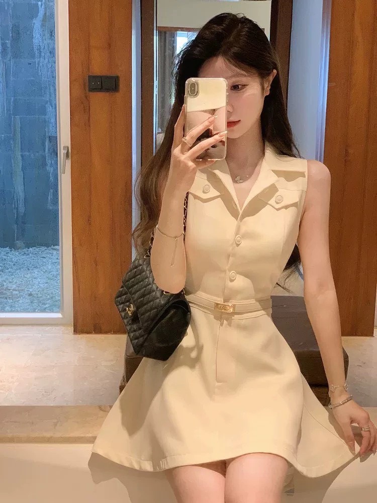 เดรสแฟชั่น เดรสคอปก เรียบหรูสไตล์ลูกคุณ โทนสีแอปริคอท