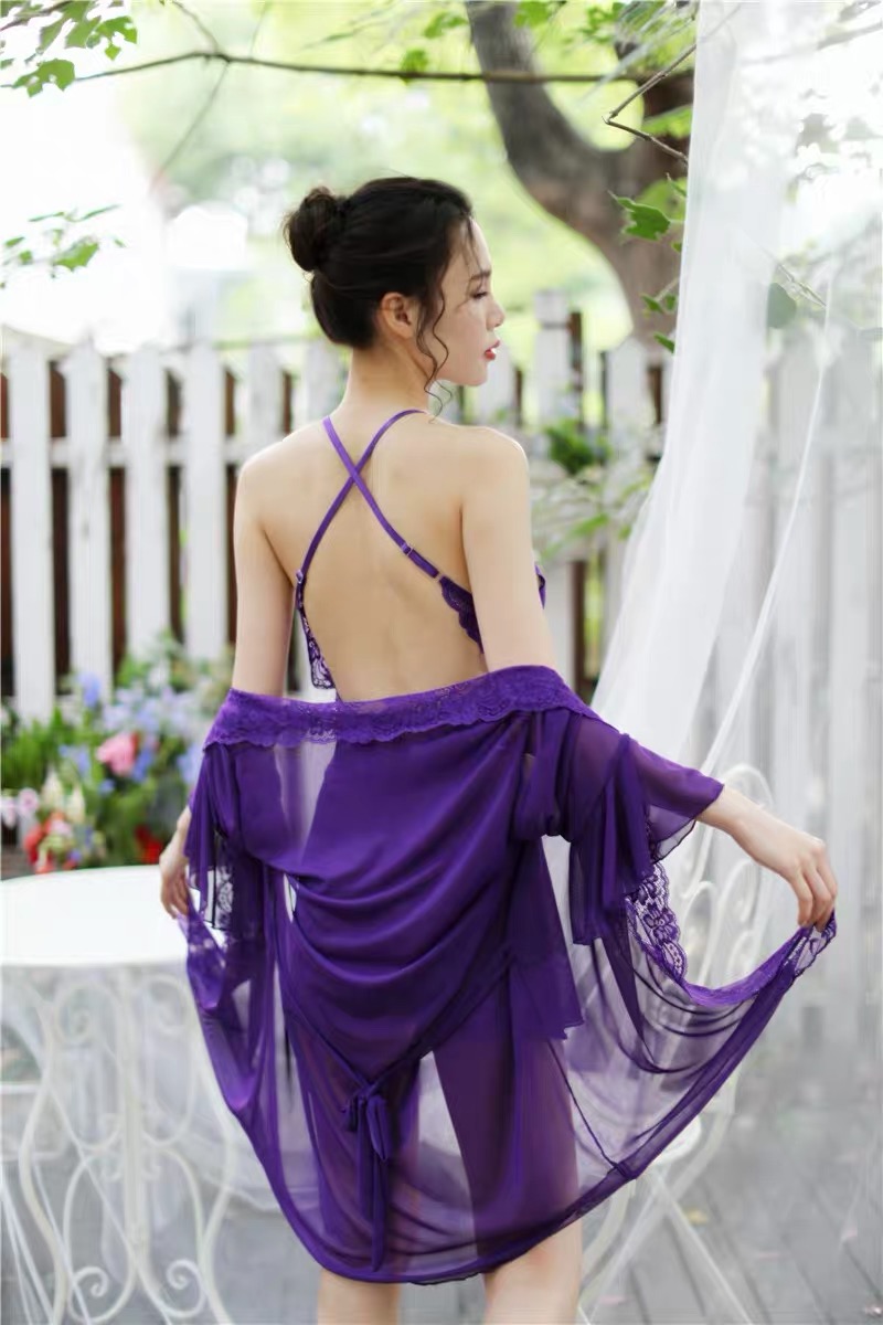 เซ็ทชุดคลุมนอน เซ็ดชุดนอน สายเดี่ยว+ชุดคลุมนอน ซีทรูสีนูทพีช แต่งลูกไม้ สวย หรู งาน เซ็กซี่มากๆคะ สำเนา