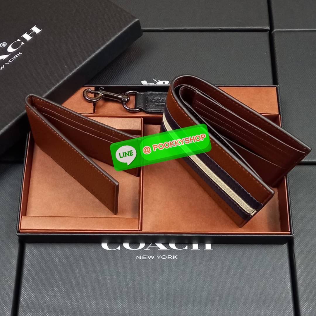 NEW IN💥>>มีกันหรือยัง ใช้แล้วหล่อมากน้า😎//>>COACH 3-IN-1 WALLET WITH VARSITY STRIPE WITH KEY FOB LIMITED BOX (COACH F24649)🍁กระเป๋าสตางค์ มี ID ใบลูก สำหรับใส่บัตรแยก มีพวงกุญแจ ใช้แล้วดูหล่อสุดๆ🔸️**จะใช้เอง หรื