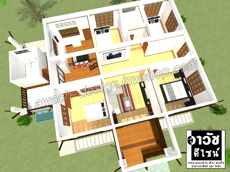 C1102 แบบบ้านชั้นเดียว 3 ห้องนอน