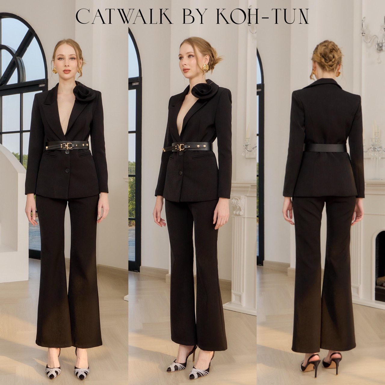 ชุดเซทแฟชั่น กับSet BLAZERปกดอกไม้+เข็มขัด+กางเกงทรงสวย