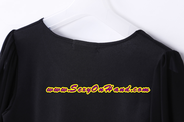 เดรสแฟชั่น ชุดออกงาน ชุดสาวออฟฟิศ เดรสออกงานกลางคืน สีดำ เซ็กซี่ แขนพองแต่งผ้าชีฟอง ปลายจั๊ม ตัวชุดผ้าโทเลย์ เกรด AAA แบบสวยเหมือนในรูปเลยคะ/ ไซส์ M