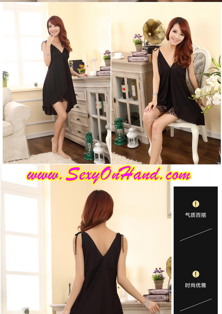 ชุดนอนสายเดี่ยว เซ็กซี่ สีดำ ชุดนอนผ้าไหม สีดำ แต่งซ้อนทบด้านหน้า ด้านในซ้อนลูกไม้เซ็กซี่ ซีทรู แบบมัดใหล่ สวยเซ็กซี่ มากคะ