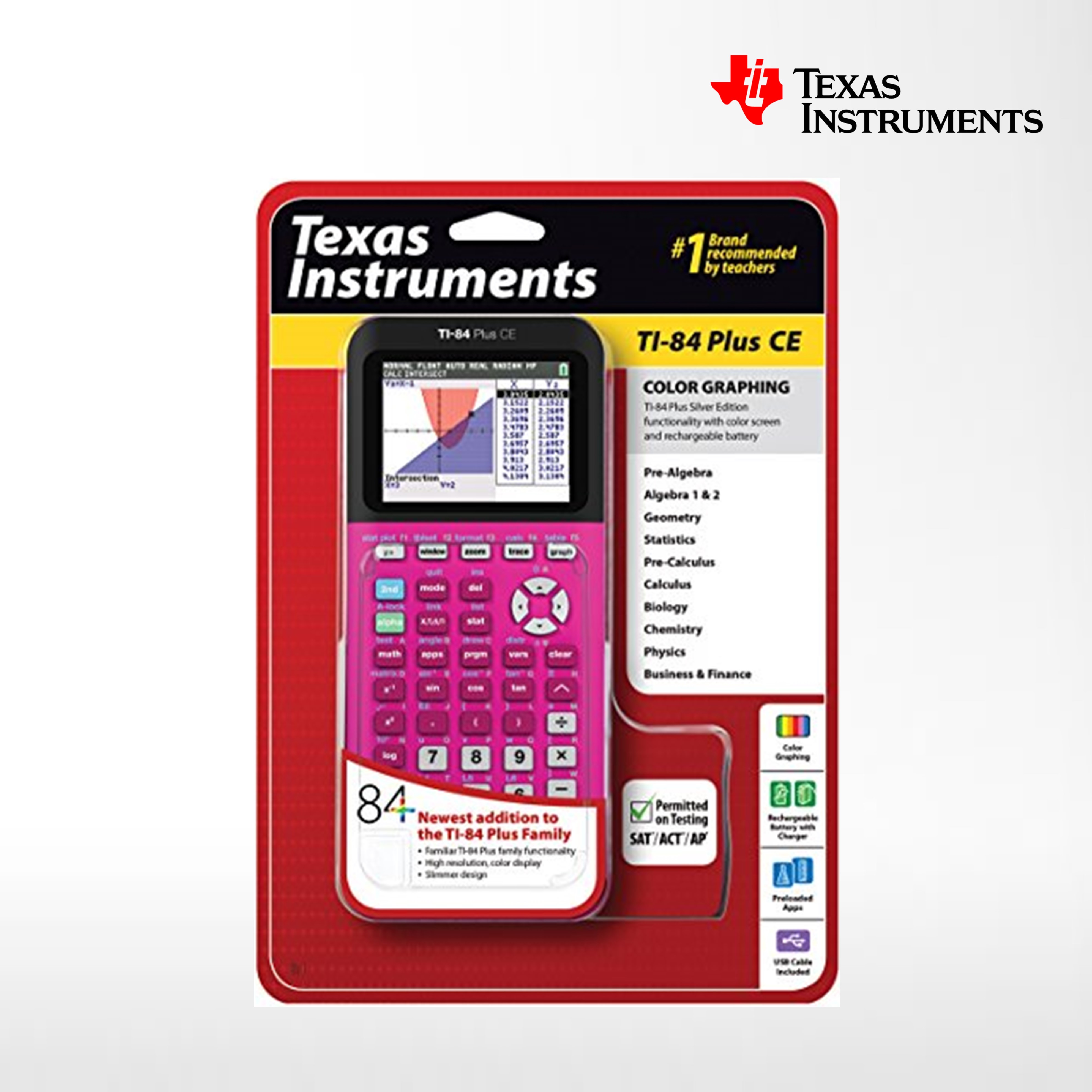 เครื่องคำนวณเชิงกราฟ Texas Instruments # TI-84 Plus CE สีชมพู