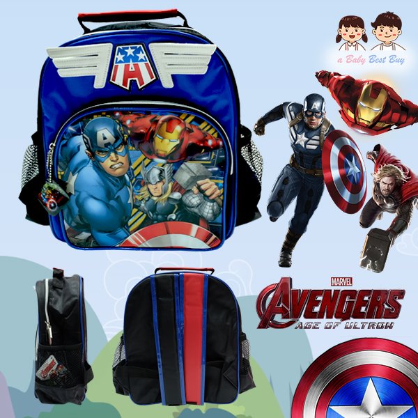 'Marvel the Avengers Backpack - กระเป๋าเป้สะพายหลัง ลายอเวนเจอร์ส กระเป๋านักเรียน ของแท้ ลิขสิทธิแท้ (12 นิ้ว)