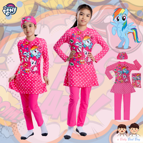 " Swimsuit for Girls My Little Pony บอดี้สูท เสื้อแขนยาว กระโปรงกางเกงขายาว มาพร้อมหมวกว่ายน้ำ สุดน่ารัก ลิขสิทธิ์ฮาสโบแท้