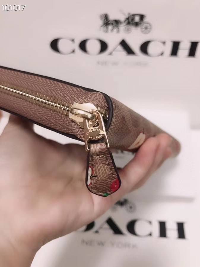 Coach Accordion Zip Wallet In Signature Canvas With Scattered Apple Print