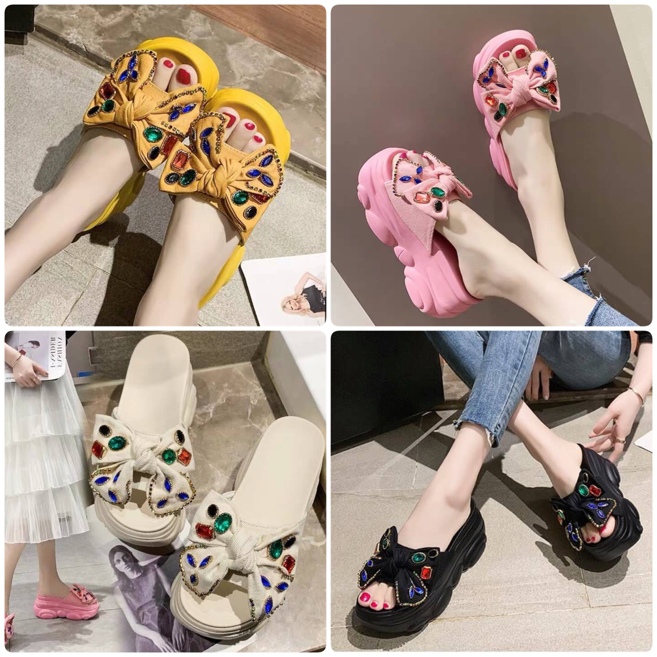 แบบขายดีรีพีท รองเท้าส้นเตารีดแบบบสวม วัสดุพื้นPUน้ำหนักเบาสูง9cm แบบสวมหนังแต่งผ้ายีนส์ติดอะไหล่คริสตัลหลากสีงานสวยเก็บเท้าเรียวแบบน่ารักใส่ได้เรื่อยๆค่า