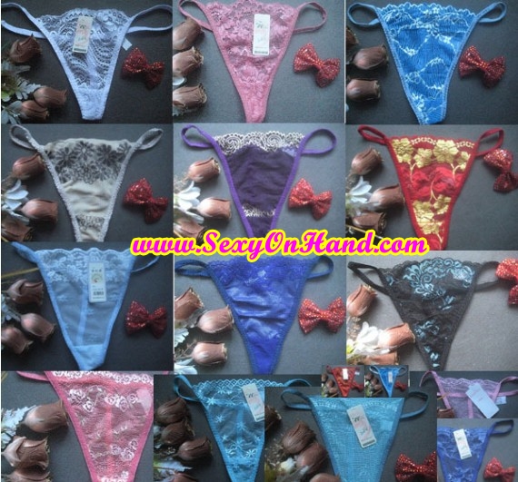 กางเกงใน G-string แต่งลูกไม้ (สีดำ ,ขาว ,ฟ้า ,ชมพู)