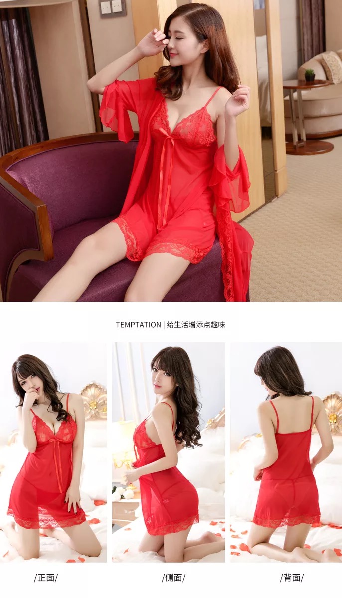 ชุดคลุมนอนเซ็กซี่ เซ็ทชุดนอน สายเดี่ยว ซีทรู แต่งระบายขอบ และลูกไม้ เนื้อผ้าทิ้งตัว สวยหรู PREMIUM GRADE สวยหรู เซ็กซี่ เย้ายวนสุดๆคะ +G-string แต่งลูกไม้เข้าชุดคะ