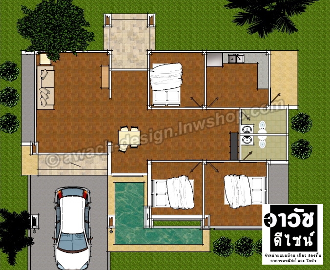 B113 แบบบ้านชั้นเดียว 3 ห้องนอน