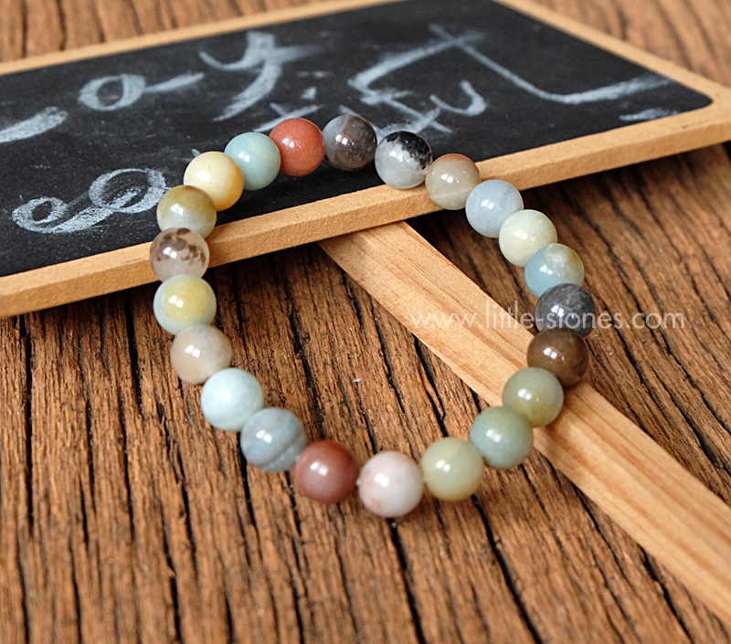 ++ Amazonite (multi-colored) - อมาโซไนท์คละสี เม็ดกลมขนาด 8 มิล ดูเป็นธรรมชาติสวยงาม ++