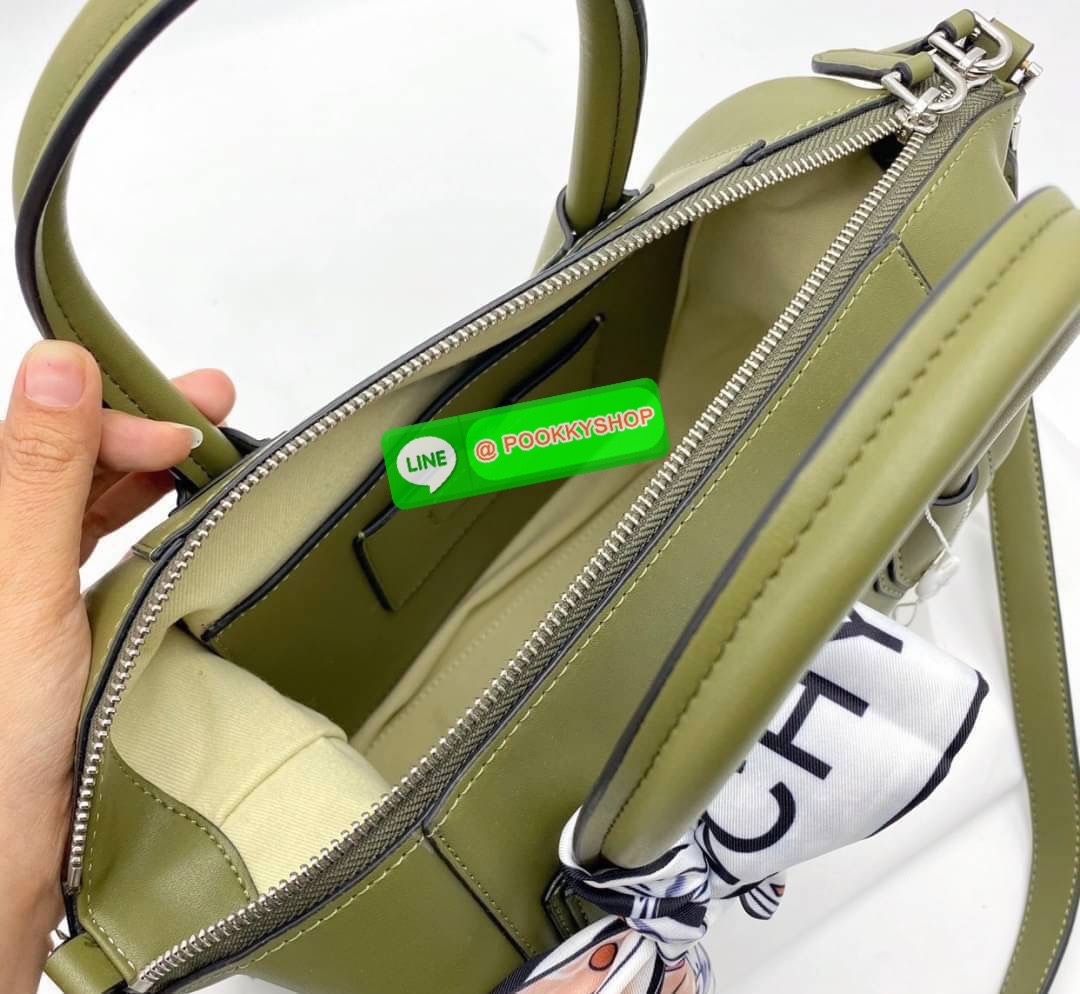 Givenchy Antigona small bag calf leather matte finish two rounded top handles gold-tone logo lettering adjustable detachable shoulder strap tonal stitching top zip fastening silver-tone hardware