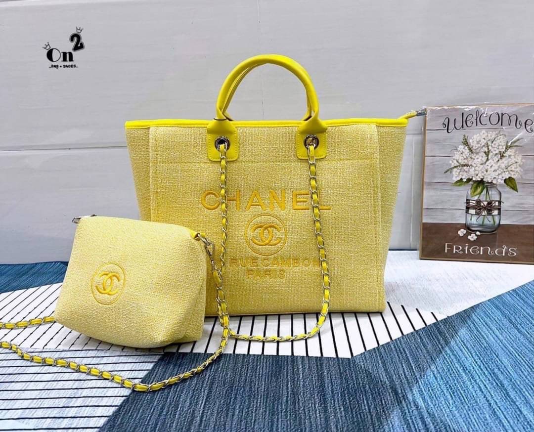 Chanel Bag Chanel ทรง tote ผ้าทวิตหน้าปักโลโก้แบรนด์ ใบใหญ่จุของได้เยอะ สาวๆนักช้อปห้ามพลาดน้า