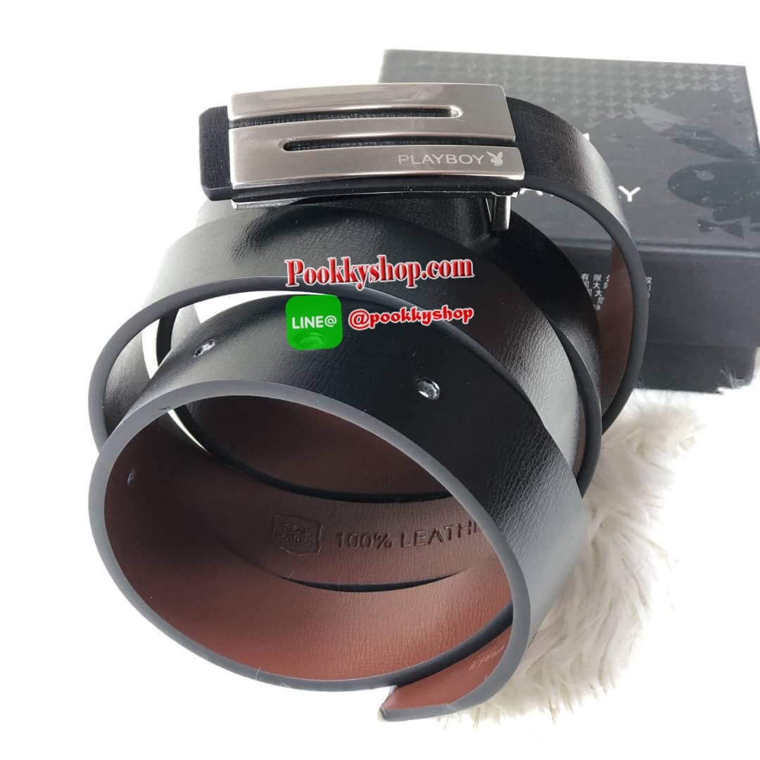 DON'T MISS! PLAYBOY MEN LEATHER BELT (Free Size) เข็มขัดหนังสีดำรุ่นสุดฮิตจาก Playboy หัวเข็มขัดโลหะดำตัดเงินปั้มโลโก้คุณภาพดีตามแบบฉบับของแบรนด์ดีไซน์คลาสสิคเข้าได้กับทุกชุดสามารถปรับได้หลายระดับ มาพร้อมกล่องแบรนด์สามารถมอบเป็นของขวัญได้ ไอเท็มนี้ M