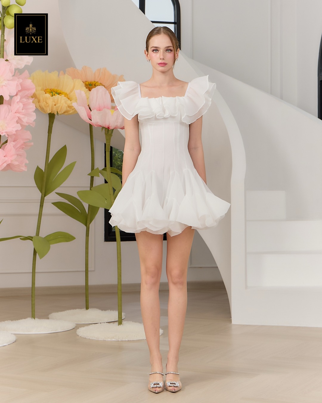 เดรสแฟชั่น เดรสกระโปรงสั้น เสื้อคอกว้าง ใส่เปิดไหล่ได้