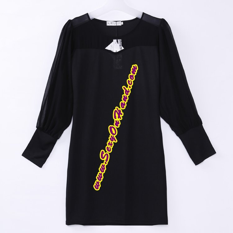 เดรสแฟชั่น ชุดออกงาน ชุดสาวออฟฟิศ เดรสออกงานกลางคืน สีดำ เซ็กซี่ แขนพองแต่งผ้าชีฟอง ปลายจั๊ม ตัวชุดผ้าโทเลย์ เกรด AAA แบบสวยเหมือนในรูปเลยคะ/ ไซส์ M