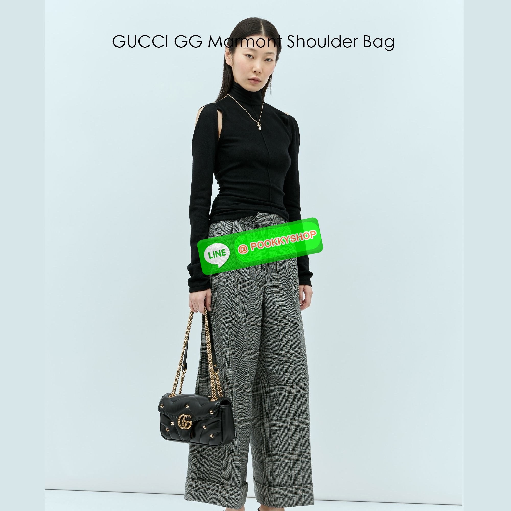 GUCCI GG Marmont Shoulder Bag with monogram-plaque กระเป๋าสะพายรุ่นคลาสสิค ดีไซน์ใหม่ ตกแต่งโลโก้ GG เต็มใบ เพิ่มความลูกคุณลักชูไปอีก สีสวยขับผิว ดูแพง อัพลุคได้สบายๆ เป็นไอเท็มที่ใช้เป็น everyday bag ได้เลย ใบนี้ต้องแนะนำเลยจ้า
