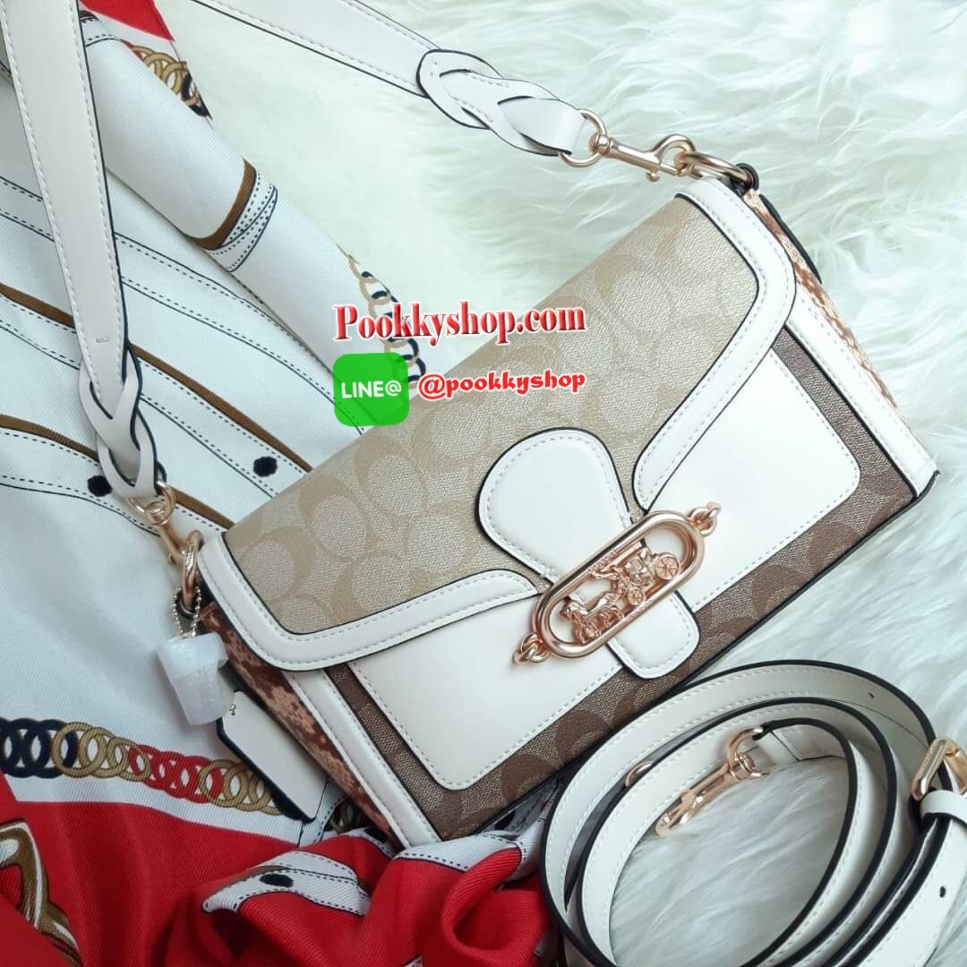 COACH 2723 JADE SHOULDER BAG IN BLOCKED SIGNATURE CANVAS BEST SELLER!! งานหรูเกินราคา!! กระเป๋าสะพายหนังแคนวาสตัดหนังเรียบ ด้านข้างดีไซน์หนังลายงู เข้ากันอย่างมีสไตล์ 😊 สวย เนี้ยบ เฉียบ ผู้ดี!! กระเป๋าเปิด-ปิดด้วยฝาคาด พร้อมแถบแม่เหล็กในตัว รับรอง