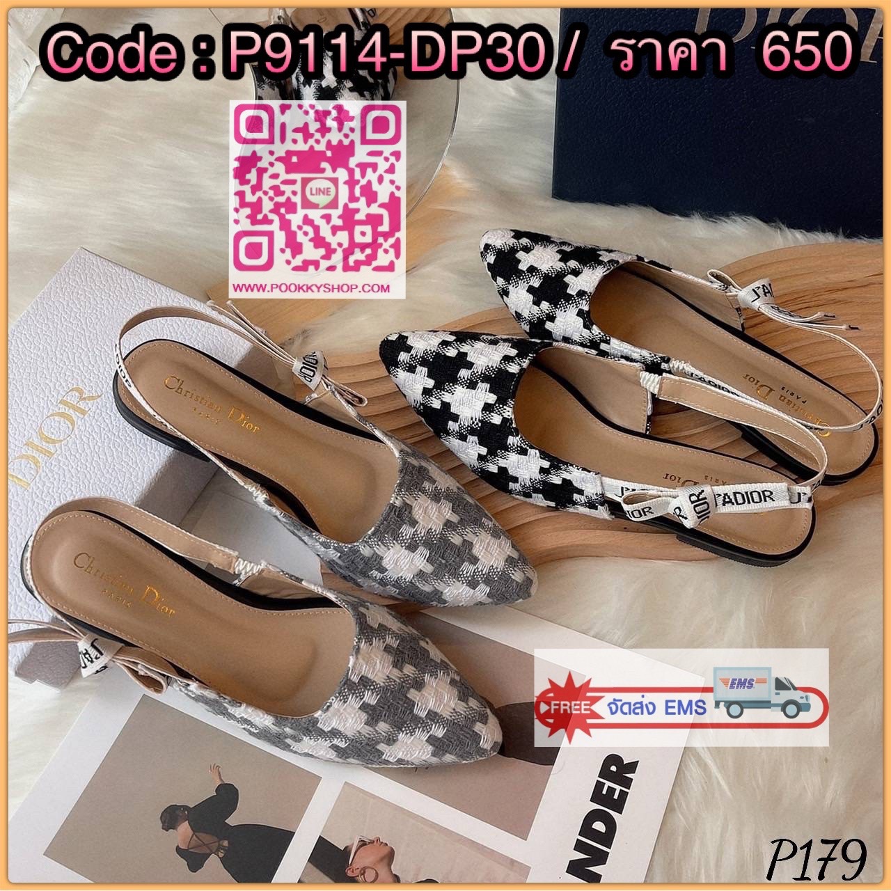 พร้อมส่ง มาใหม่ค่ะ รองเท้าคัทชูทรงหัวแหลม D ior ผ้าทอลาย ชิโนริ ลายใหม่ล่าสุด ตัวสายด้านหลัง เป็นรัดส้นตัดต่อยางยืด ทำให้สวมใส่ง่าย ไม่ขาด แข็งแรง ทรงสวยเก็บหน้าได้ดี ผ้านิ่มซับหนังนิ่มด้านในอีกชั้น คือน่ารักมาก ไม่ไหว เกินต้านสุดๆเลยค๊า